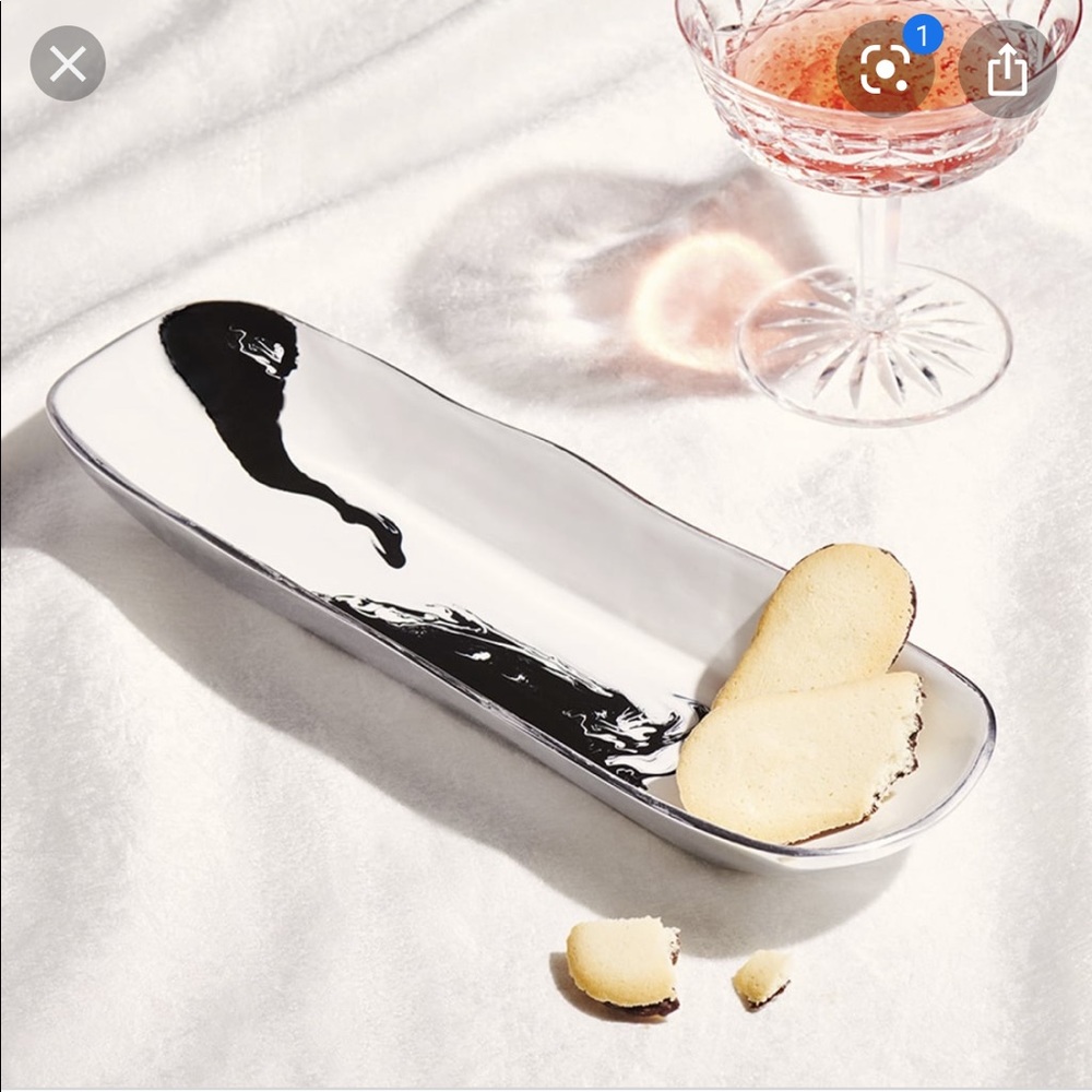 Nima Oberoi Lunares Bianco Nero Rectangular Serving Dish Tray Black White Enamel